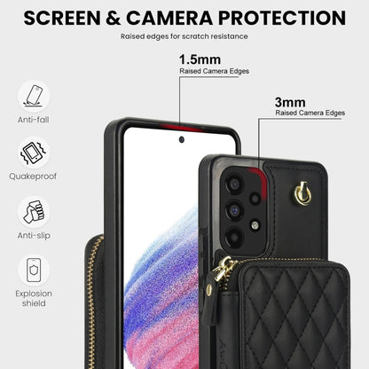 For Samsung Galaxy A73 4G / 5G AwQuer Crossbody Zipper Wallet Rhombic Leather Back Phone Case(Black) - Galaxy Phone Cases by Awquer | Online Shopping UK | buy2fix