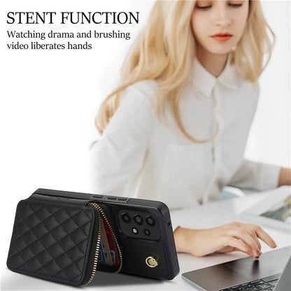 For Samsung Galaxy A73 4G / 5G AwQuer Crossbody Zipper Wallet Rhombic Leather Back Phone Case(Black) - Galaxy Phone Cases by Awquer | Online Shopping UK | buy2fix