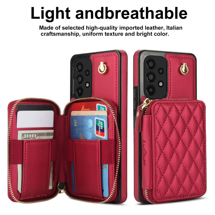 For Samsung Galaxy A73 4G / 5G AwQuer Crossbody Zipper Wallet Rhombic Leather Back Phone Case(Red) - Galaxy Phone Cases by Awquer | Online Shopping UK | buy2fix