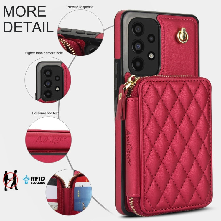 For Samsung Galaxy A73 4G / 5G AwQuer Crossbody Zipper Wallet Rhombic Leather Back Phone Case(Red) - Galaxy Phone Cases by Awquer | Online Shopping UK | buy2fix