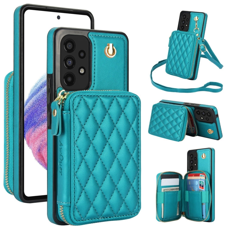 For Samsung Galaxy A73 4G / 5G AwQuer Crossbody Zipper Wallet Rhombic Leather Back Phone Case(Green) - Galaxy Phone Cases by Awquer | Online Shopping UK | buy2fix
