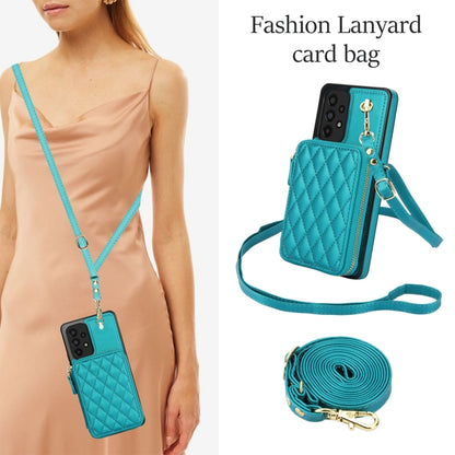 For Samsung Galaxy A73 4G / 5G AwQuer Crossbody Zipper Wallet Rhombic Leather Back Phone Case(Green) - Galaxy Phone Cases by Awquer | Online Shopping UK | buy2fix