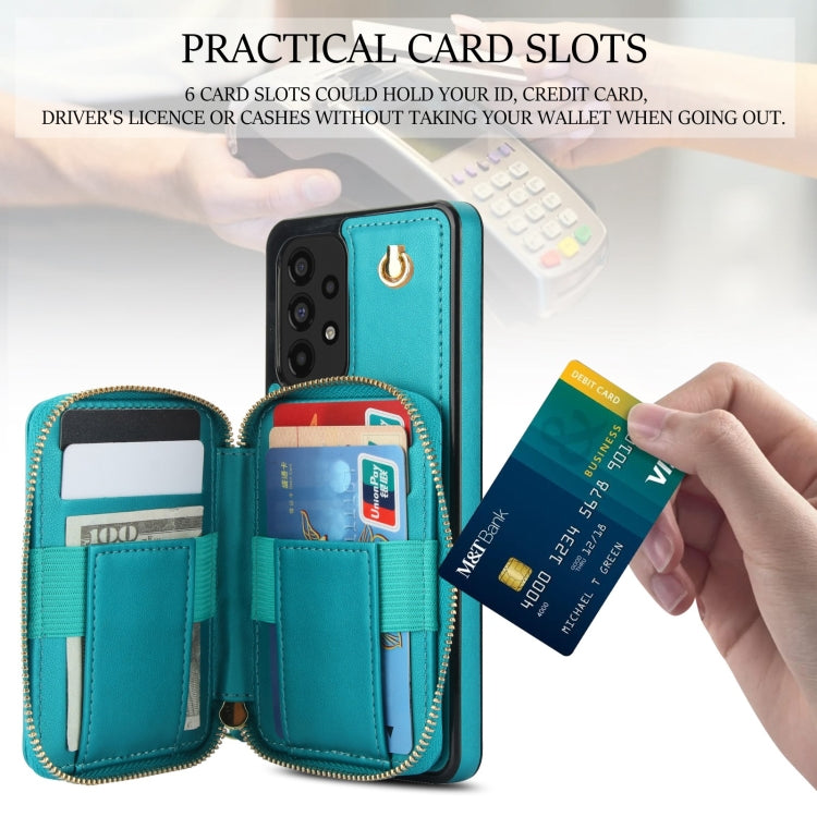 For Samsung Galaxy A73 4G / 5G AwQuer Crossbody Zipper Wallet Rhombic Leather Back Phone Case(Green) - Galaxy Phone Cases by Awquer | Online Shopping UK | buy2fix