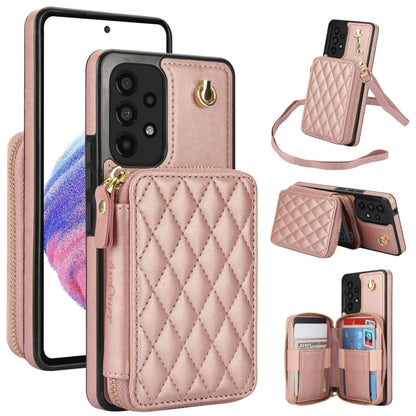 For Samsung Galaxy A73 4G / 5G AwQuer Crossbody Zipper Wallet Rhombic Leather Back Phone Case(Rose Gold) - Galaxy Phone Cases by Awquer | Online Shopping UK | buy2fix