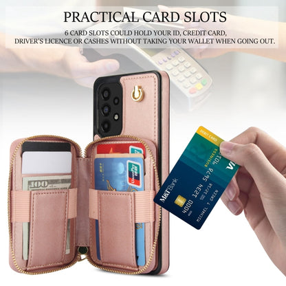 For Samsung Galaxy A73 4G / 5G AwQuer Crossbody Zipper Wallet Rhombic Leather Back Phone Case(Rose Gold) - Galaxy Phone Cases by Awquer | Online Shopping UK | buy2fix