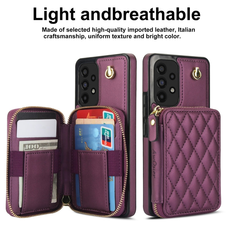 For Samsung Galaxy A73 4G / 5G AwQuer Crossbody Zipper Wallet Rhombic Leather Back Phone Case(Dark Purple) - Galaxy Phone Cases by Awquer | Online Shopping UK | buy2fix