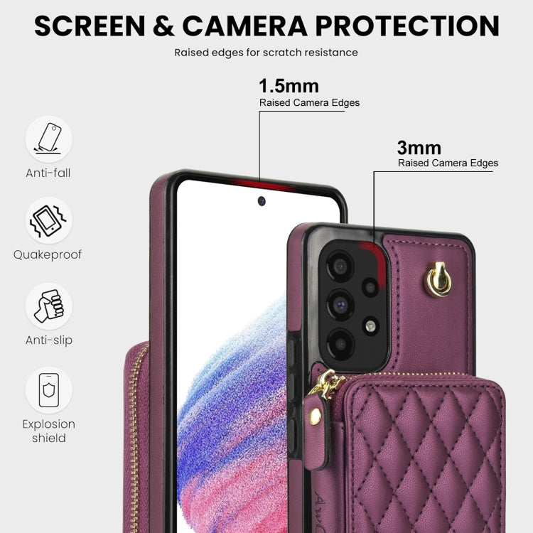 For Samsung Galaxy A73 4G / 5G AwQuer Crossbody Zipper Wallet Rhombic Leather Back Phone Case(Dark Purple) - Galaxy Phone Cases by Awquer | Online Shopping UK | buy2fix