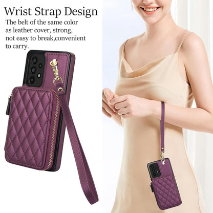 For Samsung Galaxy A73 4G / 5G AwQuer Crossbody Zipper Wallet Rhombic Leather Back Phone Case(Dark Purple) - Galaxy Phone Cases by Awquer | Online Shopping UK | buy2fix