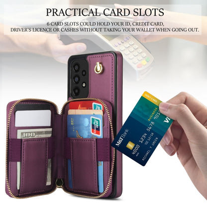 For Samsung Galaxy A73 4G / 5G AwQuer Crossbody Zipper Wallet Rhombic Leather Back Phone Case(Dark Purple) - Galaxy Phone Cases by Awquer | Online Shopping UK | buy2fix