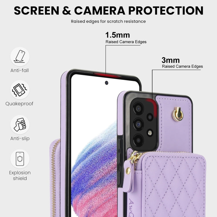 For Samsung Galaxy A73 4G / 5G AwQuer Crossbody Zipper Wallet Rhombic Leather Back Phone Case(Purple) - Galaxy Phone Cases by Awquer | Online Shopping UK | buy2fix