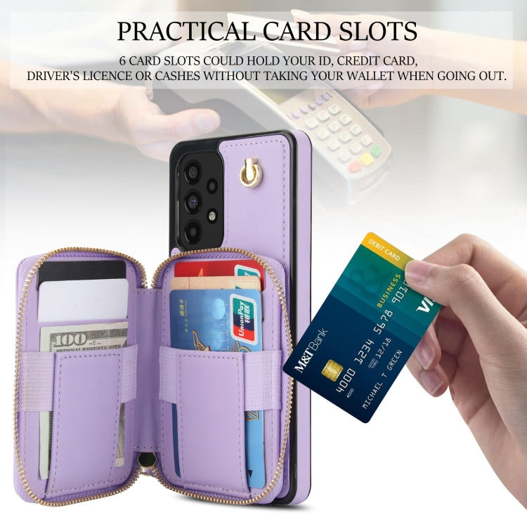 For Samsung Galaxy A73 4G / 5G AwQuer Crossbody Zipper Wallet Rhombic Leather Back Phone Case(Purple) - Galaxy Phone Cases by Awquer | Online Shopping UK | buy2fix