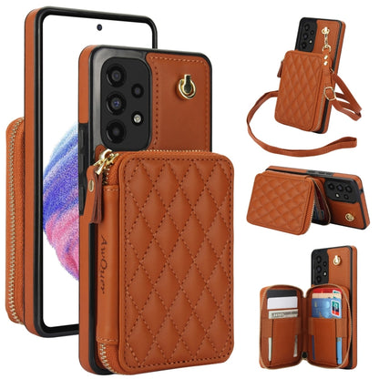 For Samsung Galaxy A73 4G / 5G AwQuer Crossbody Zipper Wallet Rhombic Leather Back Phone Case(Brown) - Galaxy Phone Cases by Awquer | Online Shopping UK | buy2fix