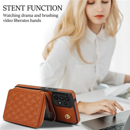 For Samsung Galaxy A73 4G / 5G AwQuer Crossbody Zipper Wallet Rhombic Leather Back Phone Case(Brown) - Galaxy Phone Cases by Awquer | Online Shopping UK | buy2fix