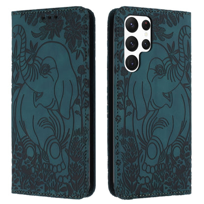 For Samsung Galaxy S25 Ultra 5G Retro Elephant Embossed Leather Phone Case(Green) by buy2fix