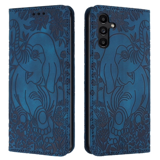 For Samsung Galaxy S25 5G Retro Elephant Embossed Leather Phone Case(Blue) by buy2fix