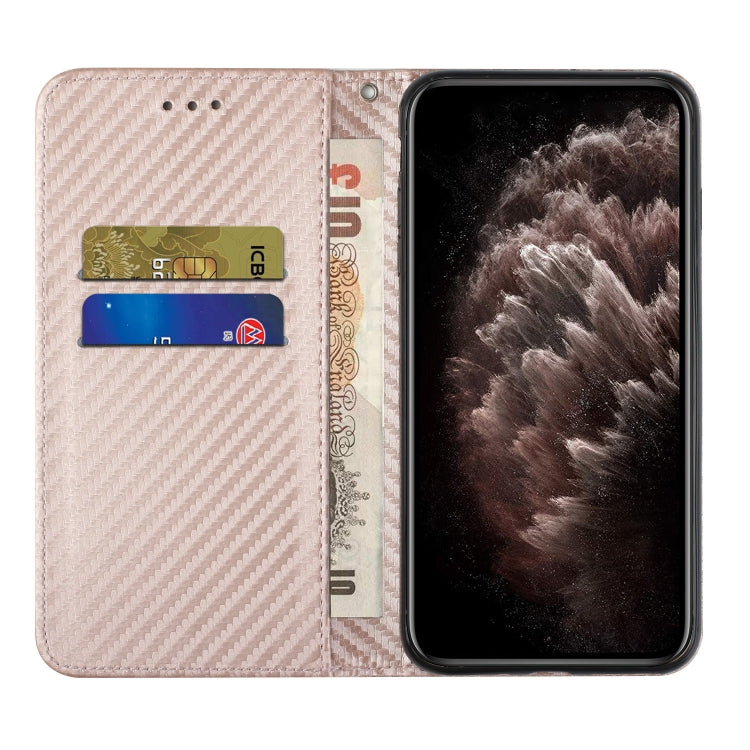 For Samsung Galaxy S25 5G Carbon Fiber Texture Magnetic Flip Leather Phone Case(Rose Gold) - Galaxy S25 5G Cases by buy2fix | Online Shopping UK | buy2fix