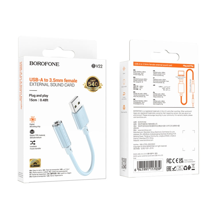 Borofone BV22 USB to 3.5mm External Sound Card(Blue) - USB Sound by Borofone | Online Shopping UK | buy2fix