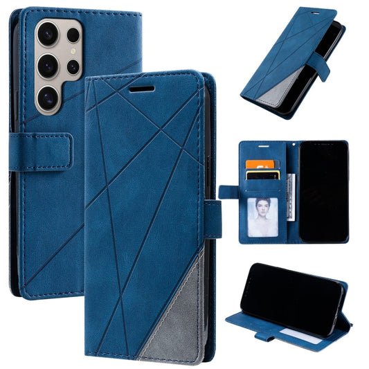 For Samsung Galaxy S25 Ultra 5G Skin Feel Splicing Leather Phone Case(Blue) - Galaxy S25 Ultra 5G Cases by buy2fix | Online Shopping UK | buy2fix