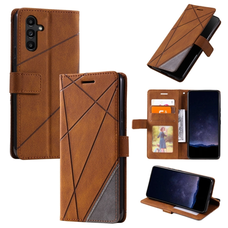For Samsung Galaxy S25+ 5G Skin Feel Splicing Leather Phone Case(Brown) by buy2fix
