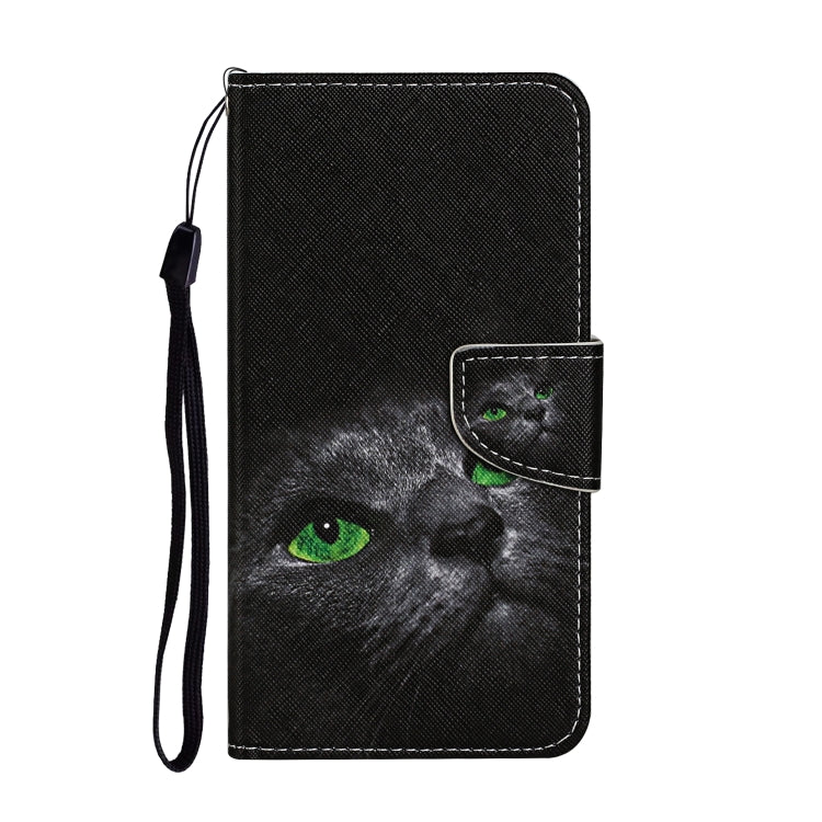 For Samsung Galaxy S25 5G Colored Drawing Pattern Leather Phone Case(Black Cat) - Galaxy S25 5G Cases by buy2fix | Online Shopping UK | buy2fix