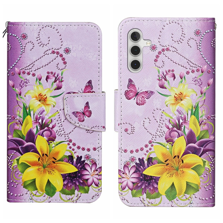 For Samsung Galaxy S25 5G Colored Drawing Pattern Leather Phone Case(Yellow Flower Butterfly) by buy2fix