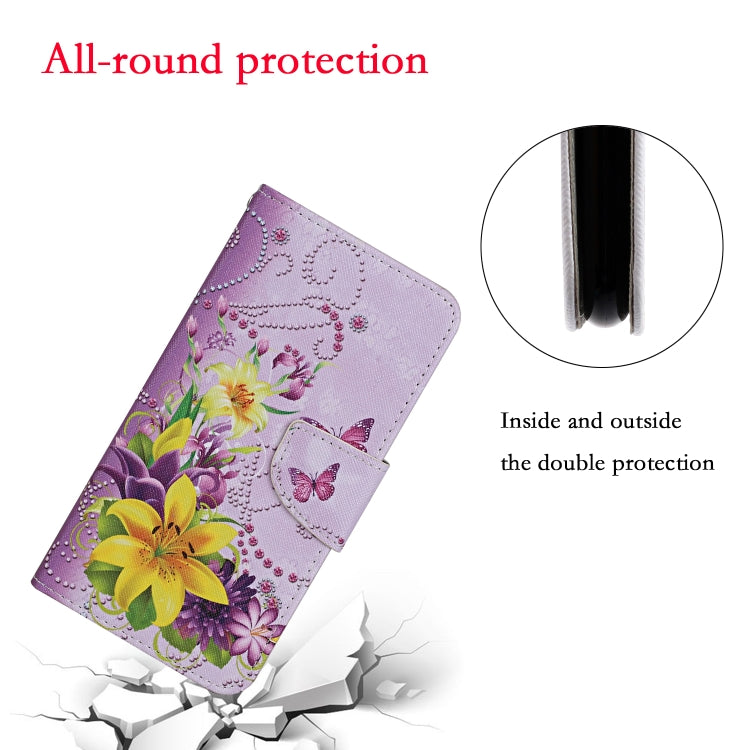 For Samsung Galaxy S25 5G Colored Drawing Pattern Leather Phone Case(Yellow Flower Butterfly) by buy2fix