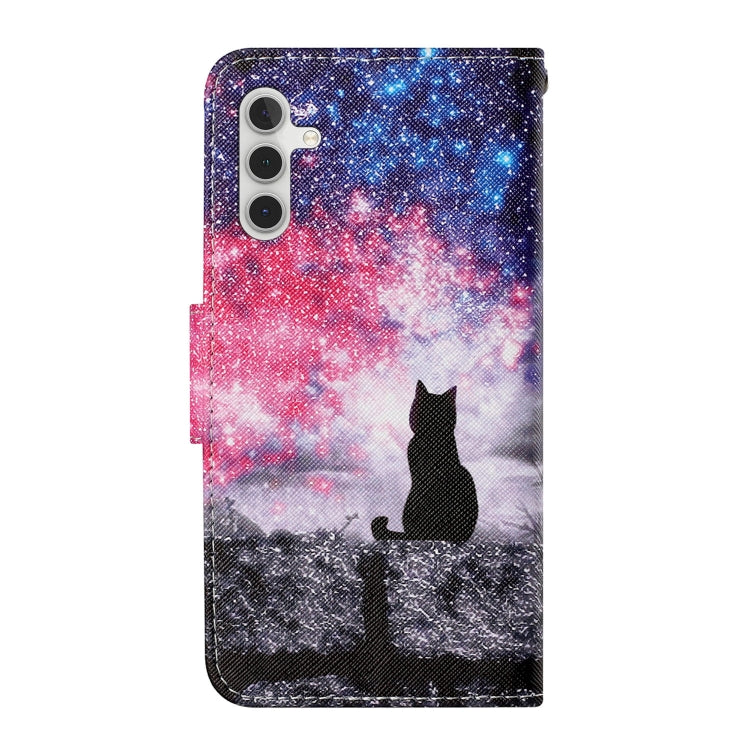 For Samsung Galaxy S25 5G Colored Drawing Pattern Leather Phone Case(Star Sky Cat) by buy2fix