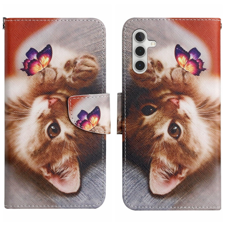 For Samsung Galaxy S25 5G Colored Drawing Pattern Leather Phone Case(Butterfly Cat) by buy2fix