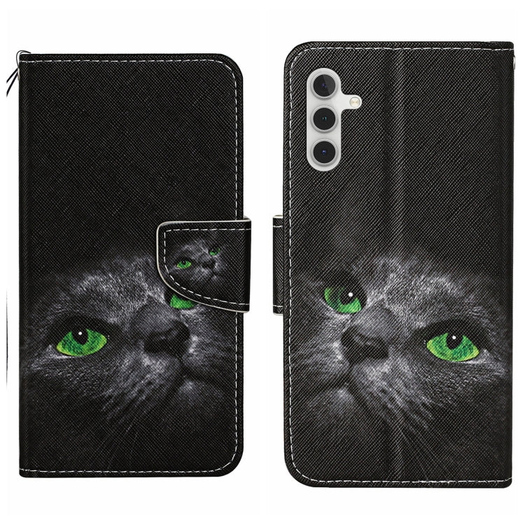 For Samsung Galaxy S25+ 5G Colored Drawing Pattern Leather Phone Case(Black Cat) by buy2fix