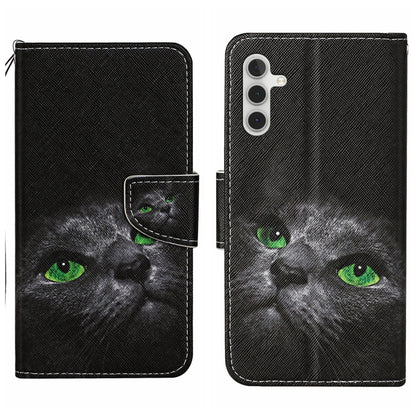 For Samsung Galaxy S25+ 5G Colored Drawing Pattern Leather Phone Case(Black Cat) by buy2fix