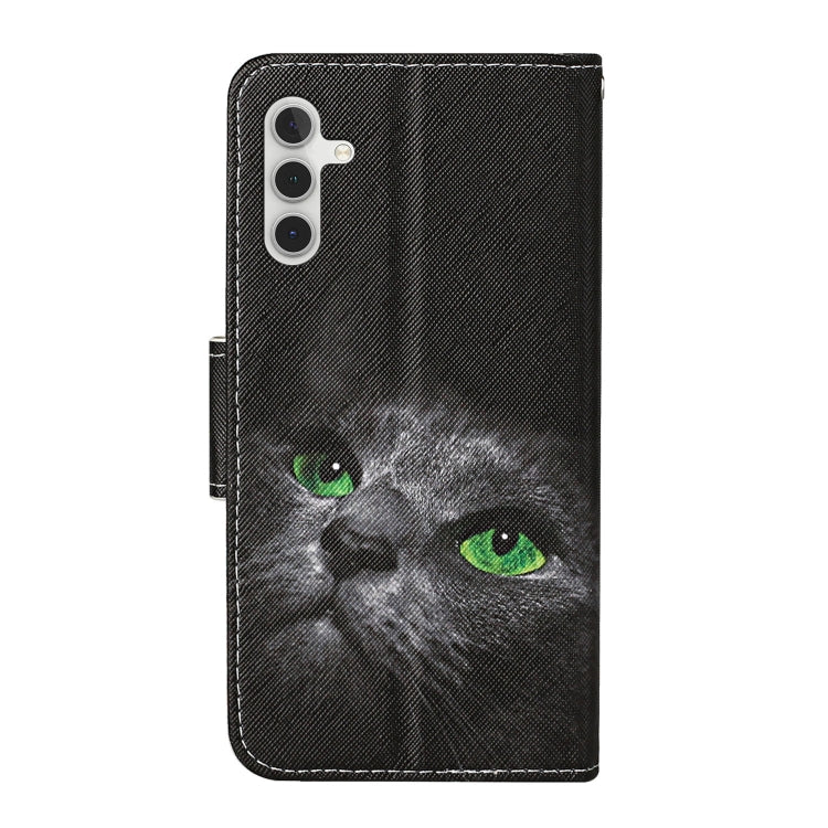 For Samsung Galaxy S25+ 5G Colored Drawing Pattern Leather Phone Case(Black Cat) by buy2fix