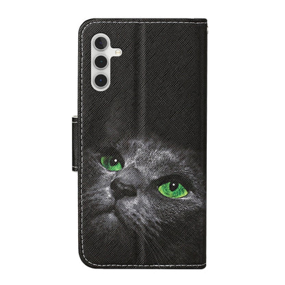 For Samsung Galaxy S25+ 5G Colored Drawing Pattern Leather Phone Case(Black Cat) by buy2fix