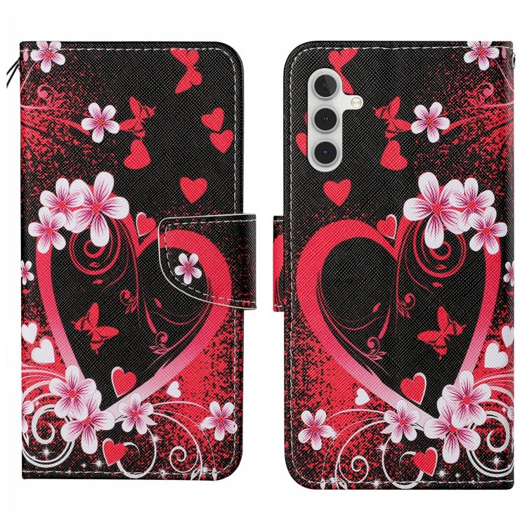 For Samsung Galaxy S25+ 5G Colored Drawing Pattern Leather Phone Case(Red Heart) - Galaxy S25+ 5G Cases by buy2fix | Online Shopping UK | buy2fix