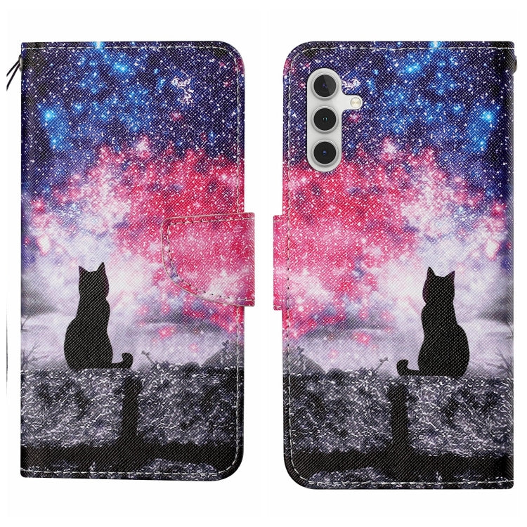 For Samsung Galaxy S25+ 5G Colored Drawing Pattern Leather Phone Case(Star Sky Cat) by buy2fix