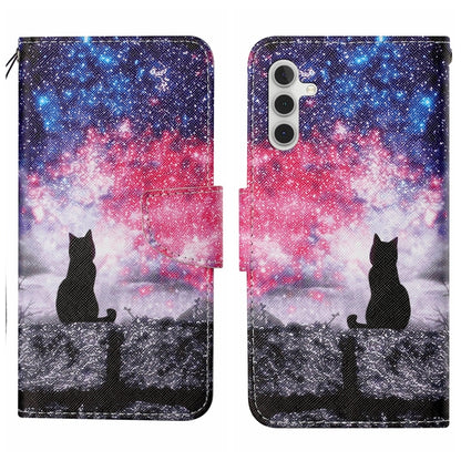 For Samsung Galaxy S25+ 5G Colored Drawing Pattern Leather Phone Case(Star Sky Cat) by buy2fix