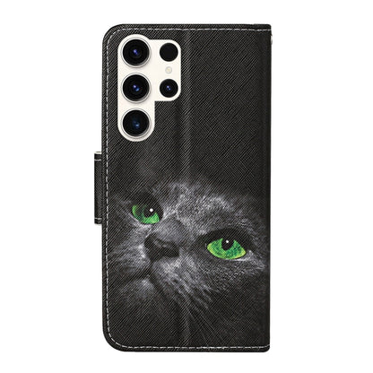 For Samsung Galaxy S25 Ultra 5G Colored Drawing Pattern Leather Phone Case(Black Cat) by buy2fix