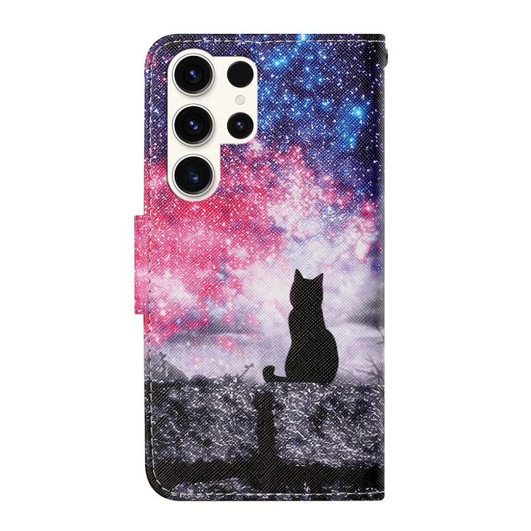 For Samsung Galaxy S25 Ultra 5G Colored Drawing Pattern Leather Phone Case(Star Sky Cat) by buy2fix