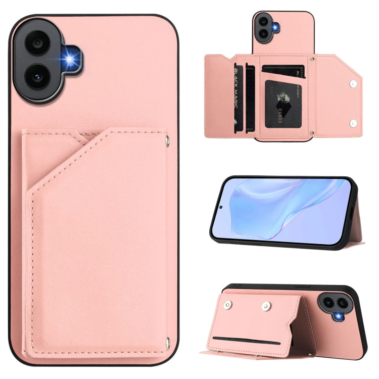 For Nothing CMF Phone 1 Skin Feel Four Card Slots Phone Case with Wrist Strap(Pink) - Nothing Cases by buy2fix | Online Shopping UK | buy2fix