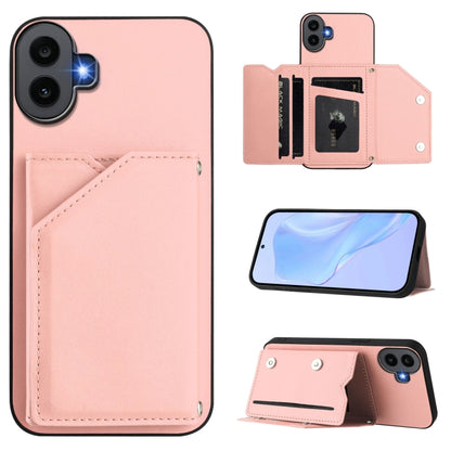 For Nothing CMF Phone 1 Skin Feel Four Card Slots Phone Case with Wrist Strap(Pink) - Nothing Cases by buy2fix | Online Shopping UK | buy2fix