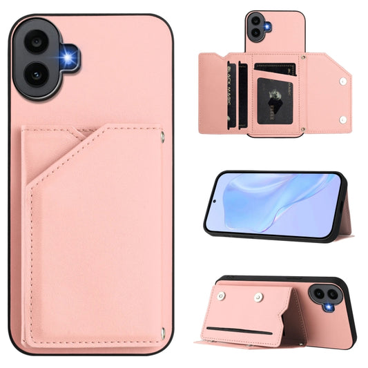 For Nothing CMF Phone 1 Skin Feel Four Card Slots Phone Case with Wrist Strap(Pink) - Nothing Cases by buy2fix | Online Shopping UK | buy2fix