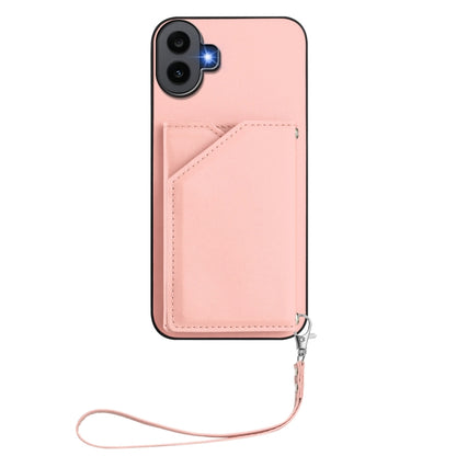 For Nothing CMF Phone 1 Skin Feel Four Card Slots Phone Case with Wrist Strap(Pink) - Nothing Cases by buy2fix | Online Shopping UK | buy2fix