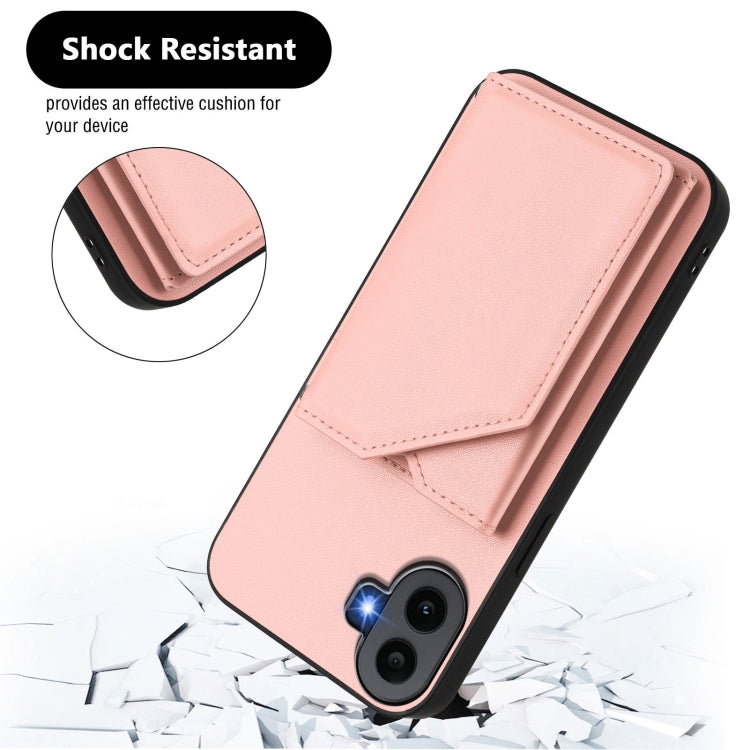 For Nothing CMF Phone 1 Skin Feel Four Card Slots Phone Case with Wrist Strap(Pink) - Nothing Cases by buy2fix | Online Shopping UK | buy2fix