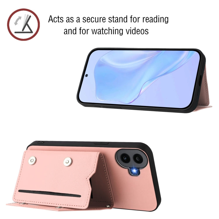 For Nothing CMF Phone 1 Skin Feel Four Card Slots Phone Case with Wrist Strap(Pink) - Nothing Cases by buy2fix | Online Shopping UK | buy2fix
