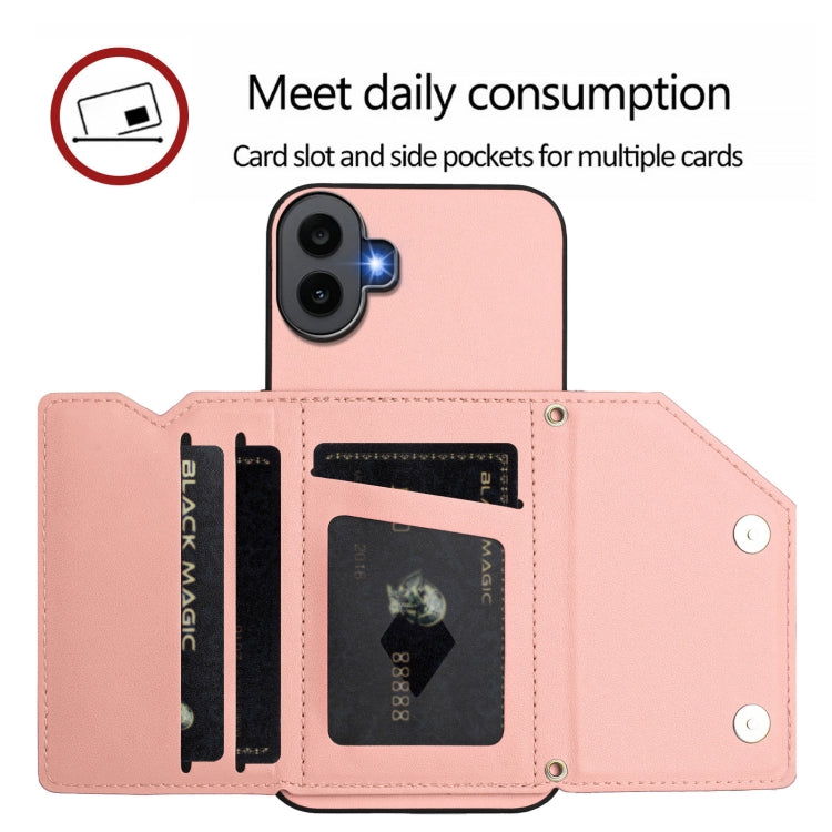 For Nothing CMF Phone 1 Skin Feel Four Card Slots Phone Case with Wrist Strap(Pink) - Nothing Cases by buy2fix | Online Shopping UK | buy2fix