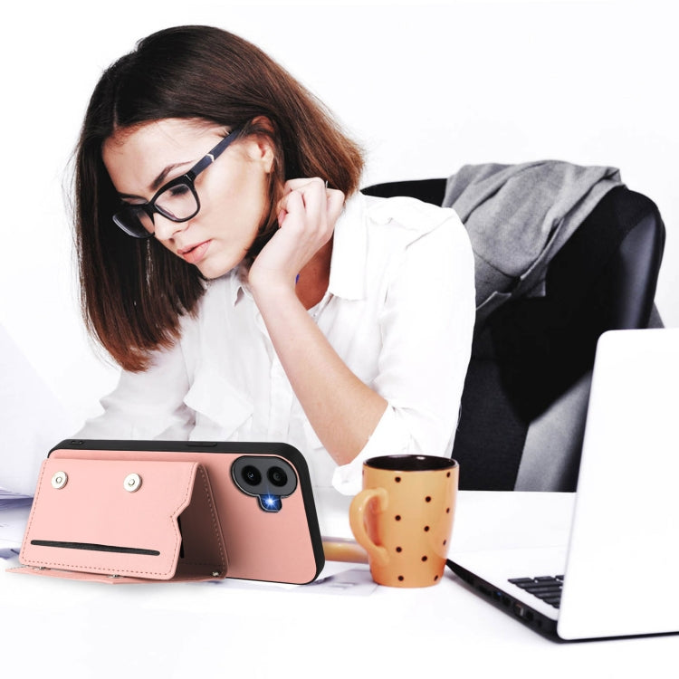 For Nothing CMF Phone 1 Skin Feel Four Card Slots Phone Case with Wrist Strap(Pink) - Nothing Cases by buy2fix | Online Shopping UK | buy2fix