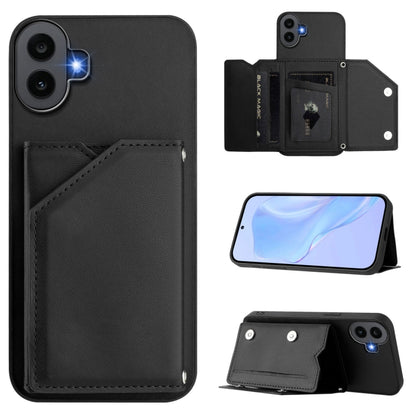 For Nothing CMF Phone 1 Skin Feel Four Card Slots Phone Case with Wrist Strap(Black) - Nothing Cases by buy2fix | Online Shopping UK | buy2fix