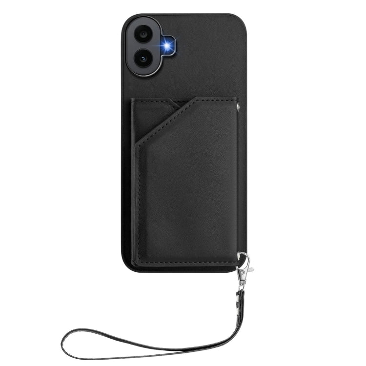 For Nothing CMF Phone 1 Skin Feel Four Card Slots Phone Case with Wrist Strap(Black) - Nothing Cases by buy2fix | Online Shopping UK | buy2fix