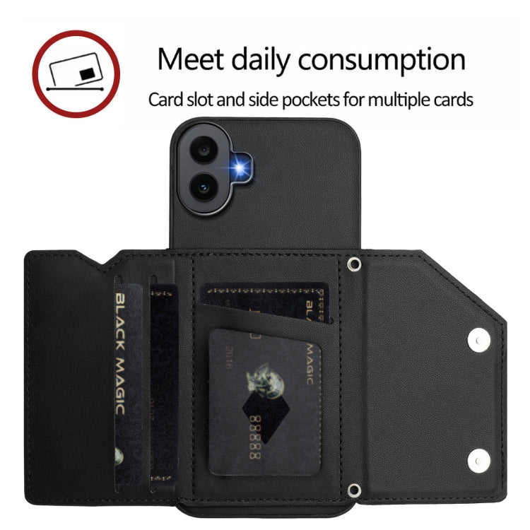 For Nothing CMF Phone 1 Skin Feel Four Card Slots Phone Case with Wrist Strap(Black) - Nothing Cases by buy2fix | Online Shopping UK | buy2fix