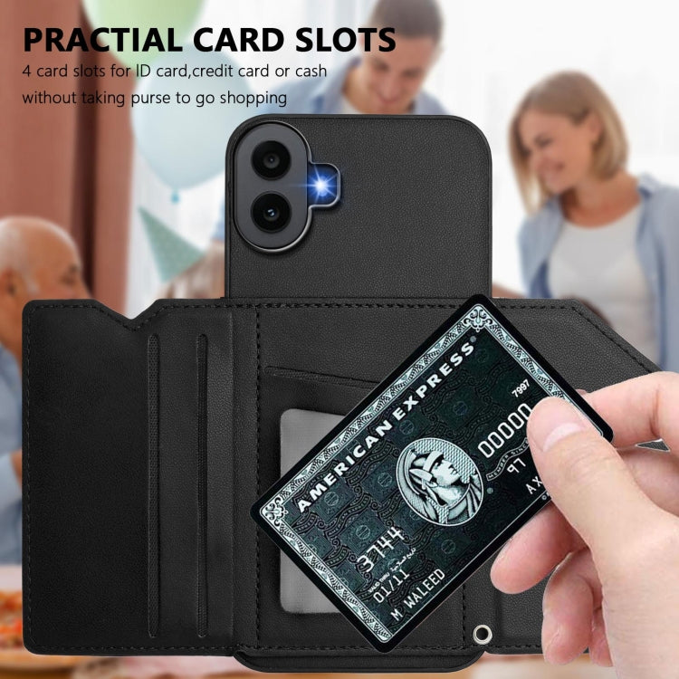 For Nothing CMF Phone 1 Skin Feel Four Card Slots Phone Case with Wrist Strap(Black) - Nothing Cases by buy2fix | Online Shopping UK | buy2fix