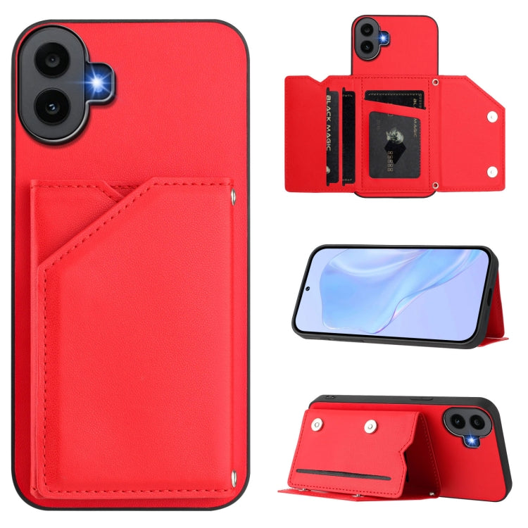 For Nothing CMF Phone 1 Skin Feel Four Card Slots Phone Case with Wrist Strap(Red) - Nothing Cases by buy2fix | Online Shopping UK | buy2fix